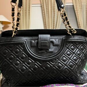 Tory Burch Black and Gold Quilted Shoulder Bag